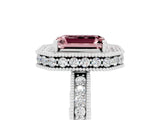 White gold Emerald Cut Halo Diamond Engagement Ring with Milgrain Pave Band and Four-Prong Setting_5
