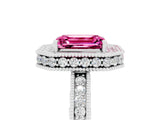 White gold Emerald Cut Halo Diamond Engagement Ring with Milgrain Pave Band and Four-Prong Setting_5
