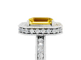White gold Emerald Cut Halo Diamond Engagement Ring with Milgrain Pave Band and Four-Prong Setting_5