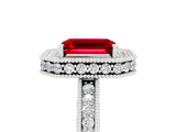 White gold Emerald Cut Halo Diamond Engagement Ring with Milgrain Pave Band and Four-Prong Setting_5