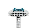 White gold Emerald Cut Halo Diamond Engagement Ring with Milgrain Pave Band and Four-Prong Setting_5