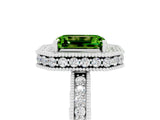 White gold Emerald Cut Halo Diamond Engagement Ring with Milgrain Pave Band and Four-Prong Setting_5