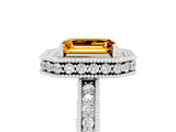 White gold Emerald Cut Halo Diamond Engagement Ring with Milgrain Pave Band and Four-Prong Setting_5
