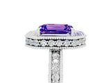 White gold Emerald Cut Halo Diamond Engagement Ring with Milgrain Pave Band and Four-Prong Setting_5