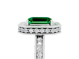 White gold Emerald Cut Halo Diamond Engagement Ring with Milgrain Pave Band and Four-Prong Setting_5