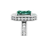 White gold Emerald Cut Halo Diamond Engagement Ring with Milgrain Pave Band and Four-Prong Setting_5