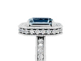 White gold Emerald Cut Halo Diamond Engagement Ring with Milgrain Pave Band and Four-Prong Setting_5