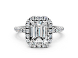 White gold Emerald Cut Halo Diamond Engagement Ring with Pave Band and Four-Prong Setting_21