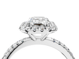 White gold Emerald Cut Halo Diamond Engagement Ring with Pave Band and Four-Prong Setting_25