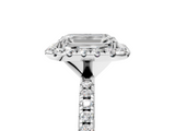 White gold Emerald Cut Halo Diamond Engagement Ring with Pave Band and Four-Prong Setting_26