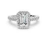 White gold Emerald Cut Halo Diamond Engagement Ring with Pave Band and Four-Prong Setting_57
