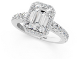 White gold Emerald Cut Halo Diamond Engagement Ring with Pave Band and Four-Prong Setting_58