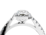 White gold Emerald Cut Halo Diamond Engagement Ring with Pave Band and Four-Prong Setting_61