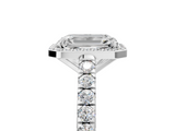 White gold Emerald Cut Halo Diamond Engagement Ring with Pave Band and Four-Prong Setting_62