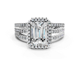 White gold Emerald Cut Halo Diamond Engagement Ring with Split Shank and Four-Prong Setting_26