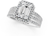 White gold Emerald Cut Halo Diamond Engagement Ring with Split Shank and Four-Prong Setting_27