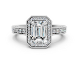 White gold Emerald Cut Halo Diamond Pave Band Ring with Four-Prong Setting_81