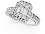 White gold Emerald Cut Halo Diamond Pave Band Ring with Four-Prong Setting_82
