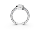 White gold Emerald Cut Halo Diamond Pave Band Ring with Four-Prong Setting_84