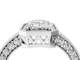 White gold Emerald Cut Halo Diamond Pave Band Ring with Four-Prong Setting_85