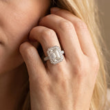 White gold Emerald Cut Halo Diamond Pave Band with Four-Prong Setting_14