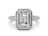 White gold Emerald Cut Halo Diamond Pave Band with Four-Prong Setting_67