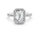 White gold Emerald Cut Halo Diamond Pave Band with Prong Setting