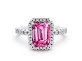 White gold Emerald Cut Halo Diamond Pave Band with Prong Setting
