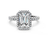 White gold Emerald Cut Halo Diamond Pave Band with Prong Setting_12