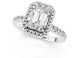 White gold Emerald Cut Halo Diamond Pave Band with Prong Setting_1