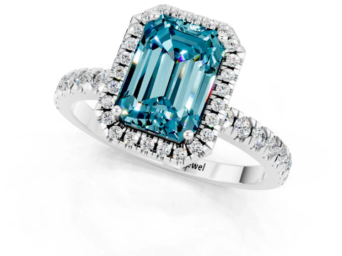 White gold Emerald Cut Halo Diamond Pave Band with Prong Setting_1