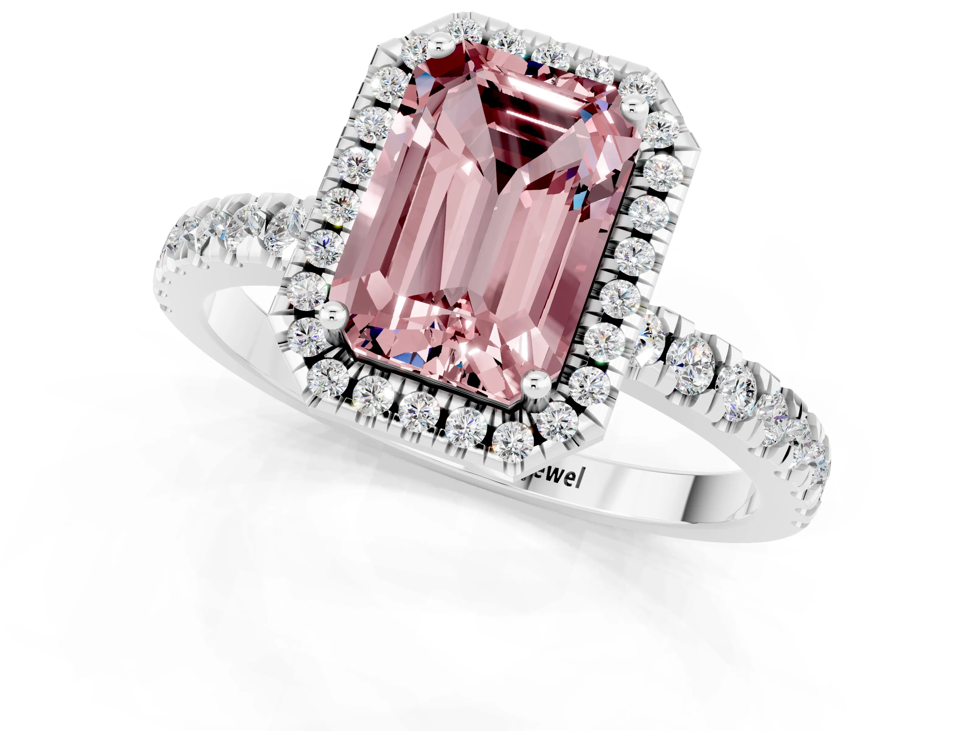 White gold Emerald Cut Halo Diamond Pave Band with Prong Setting_1