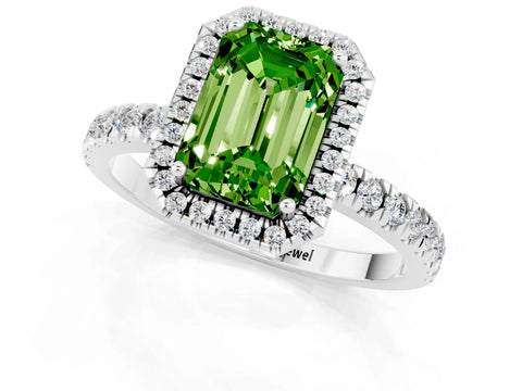 White gold Emerald Cut Halo Diamond Pave Band with Prong Setting_1
