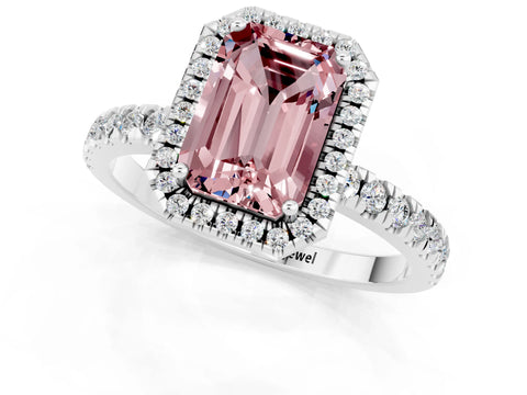 White gold Emerald Cut Halo Diamond Pave Band with Prong Setting_1