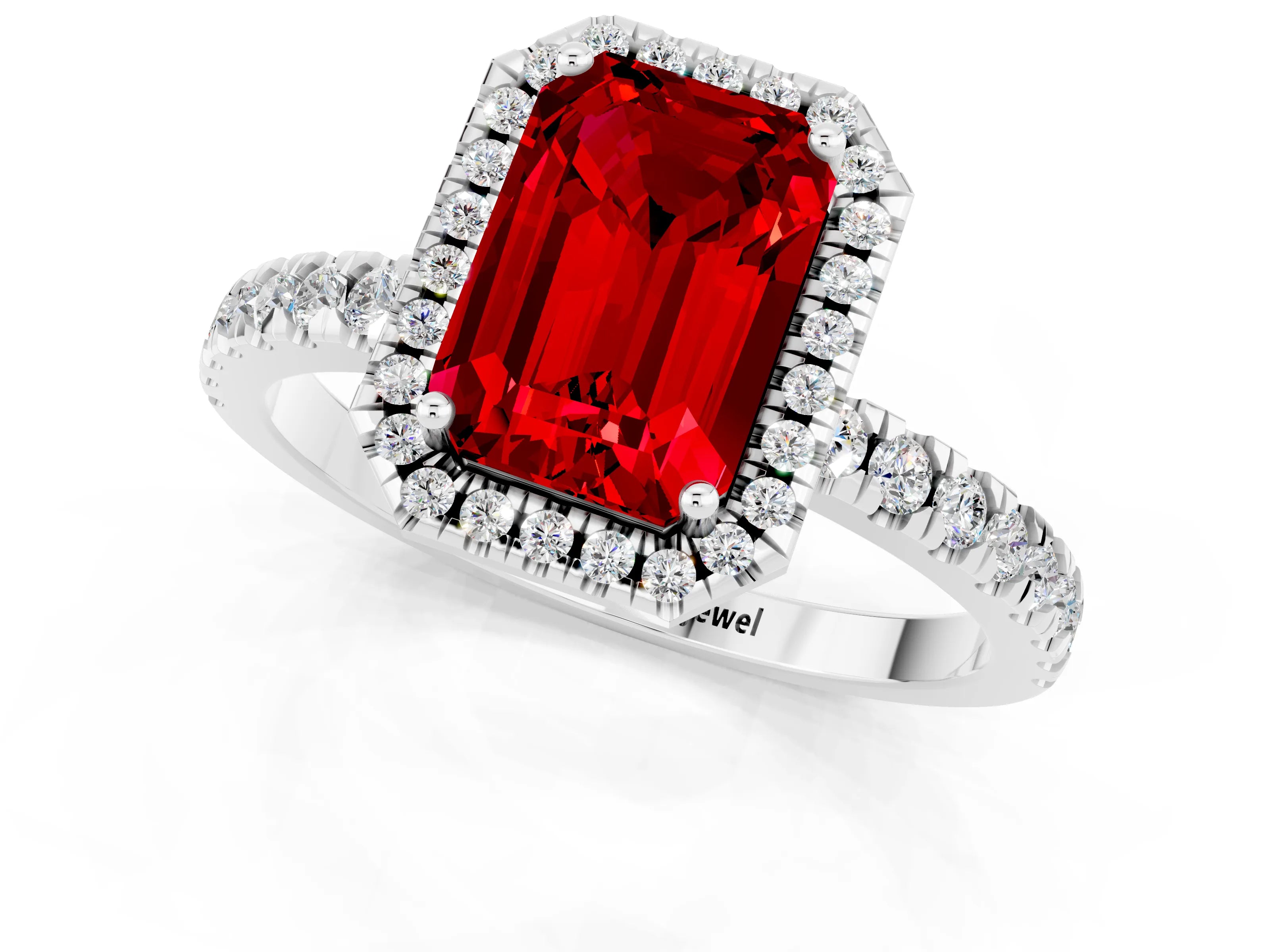 White gold Emerald Cut Halo Diamond Pave Band with Prong Setting_1