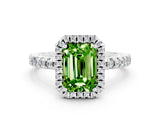 White gold Emerald Cut Halo Diamond Pave Band with Prong Setting