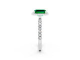 White gold Emerald Cut Halo Diamond Pave Band with Prong Setting_2