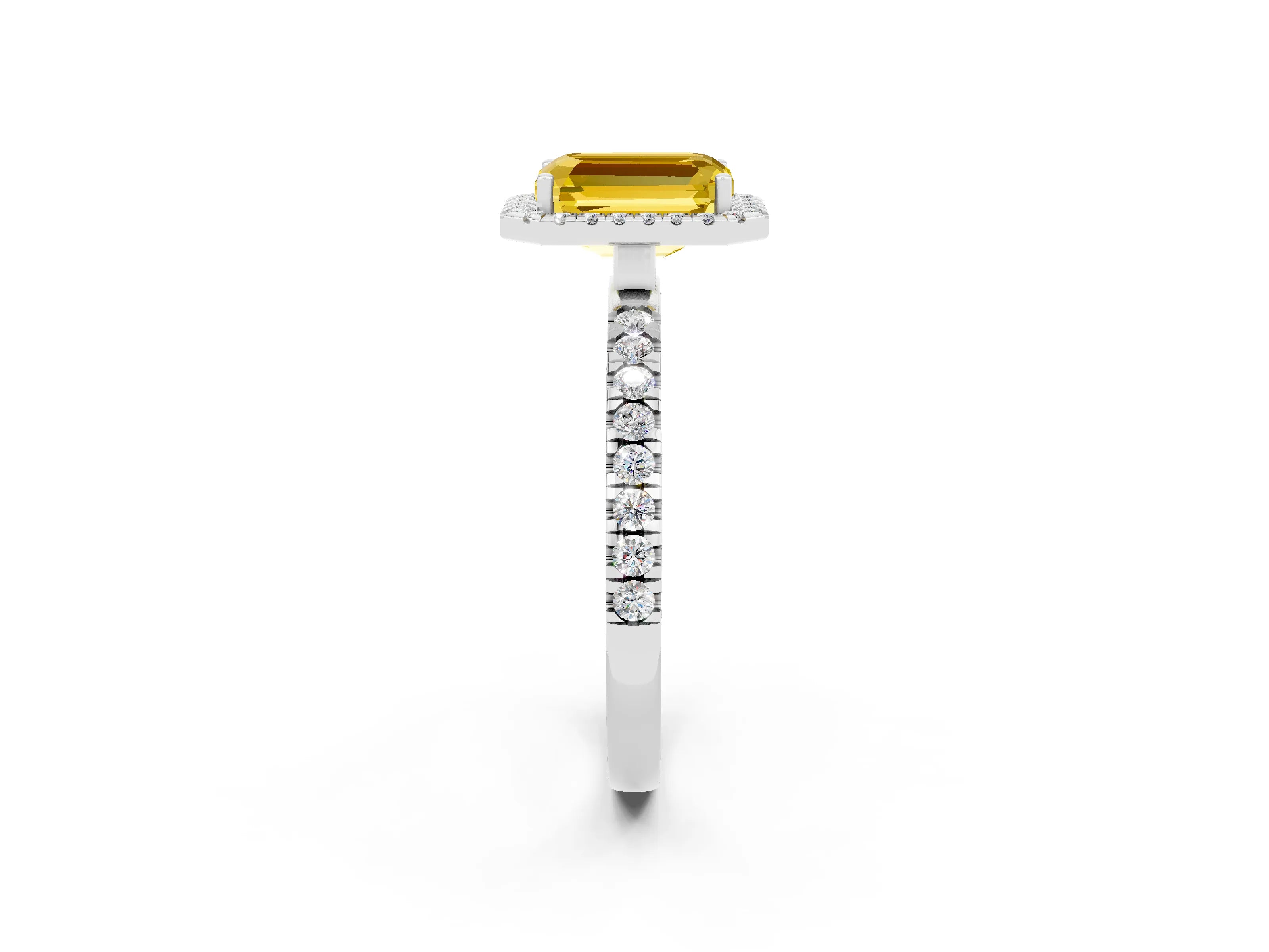 White gold Emerald Cut Halo Diamond Pave Band with Prong Setting_2