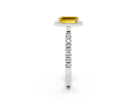 White gold Emerald Cut Halo Diamond Pave Band with Prong Setting_2