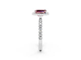 White gold Emerald Cut Halo Diamond Pave Band with Prong Setting_2