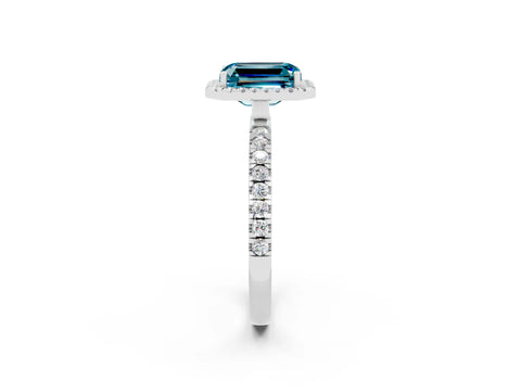 White gold Emerald Cut Halo Diamond Pave Band with Prong Setting_2