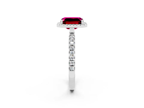 White gold Emerald Cut Halo Diamond Pave Band with Prong Setting_2