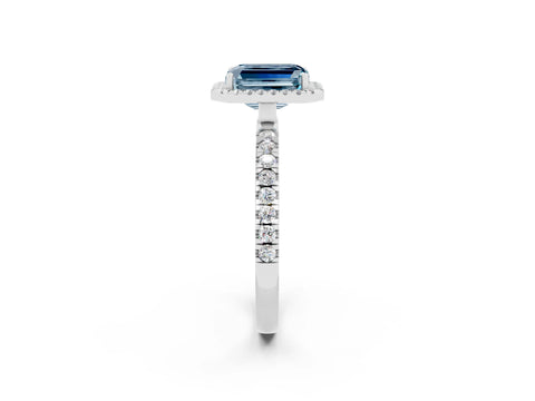 White gold Emerald Cut Halo Diamond Pave Band with Prong Setting_2