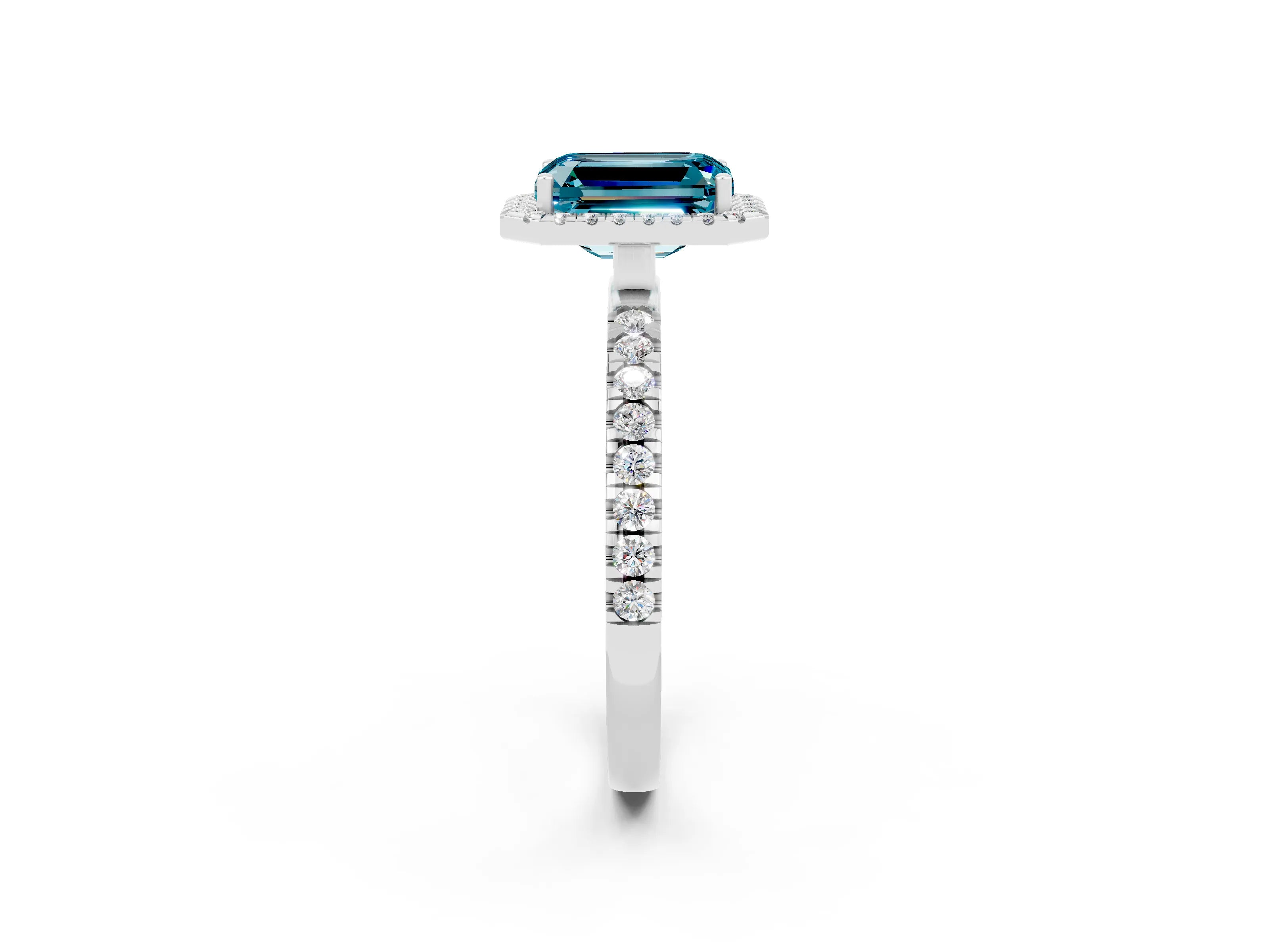 White gold Emerald Cut Halo Diamond Pave Band with Prong Setting_2