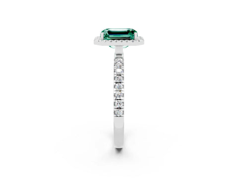 White gold Emerald Cut Halo Diamond Pave Band with Prong Setting_2