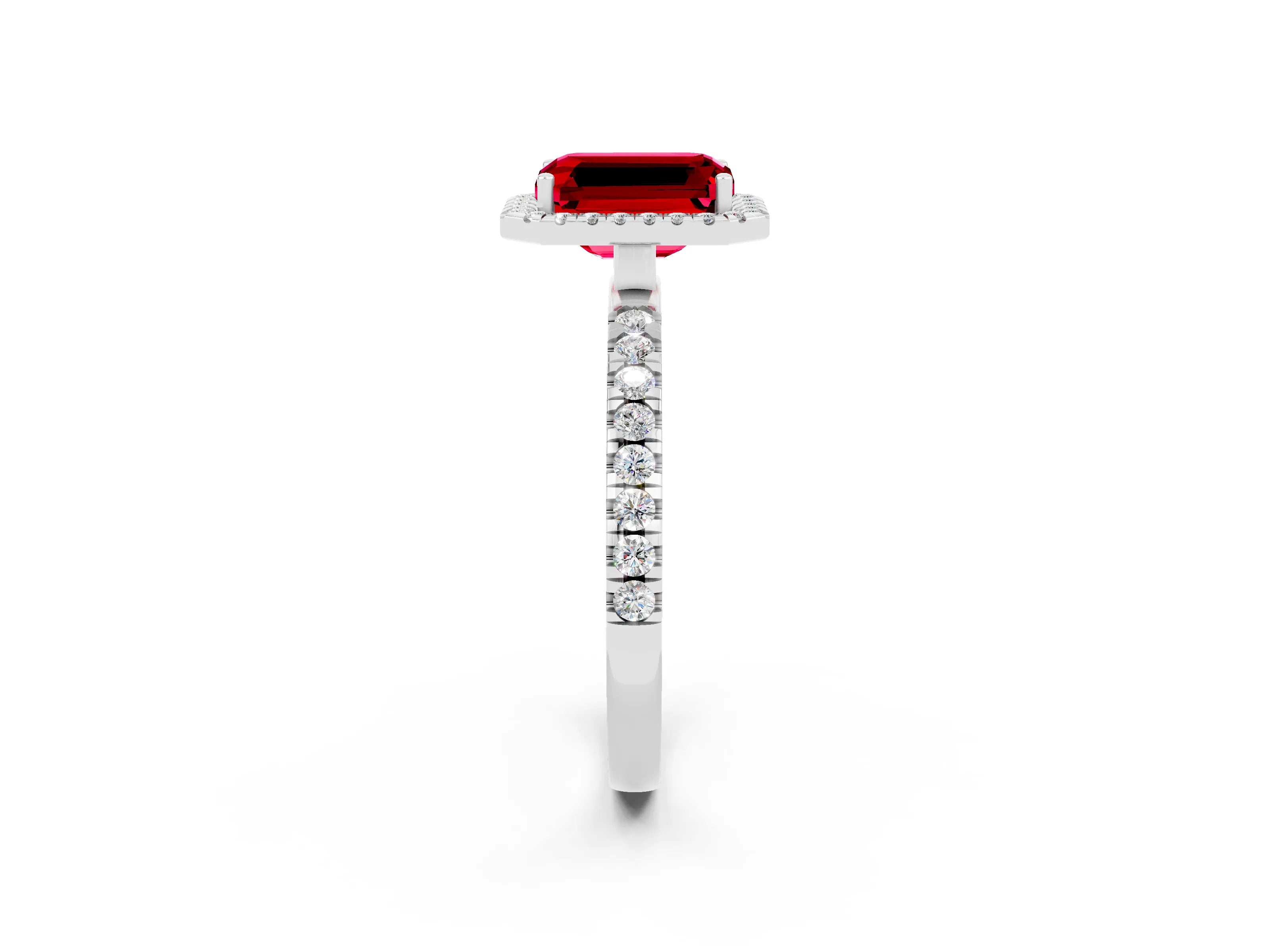 White gold Emerald Cut Halo Diamond Pave Band with Prong Setting_2