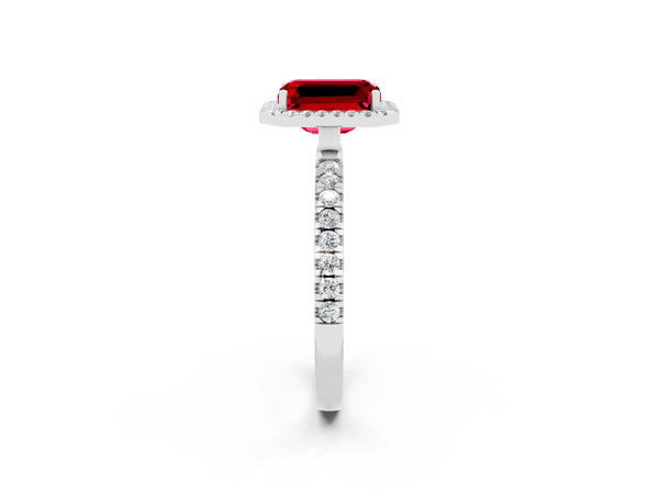 Platinum Emerald Cut Halo Diamond Pave Band with Prong Setting