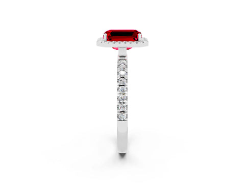 White gold Emerald Cut Halo Diamond Pave Band with Prong Setting_2