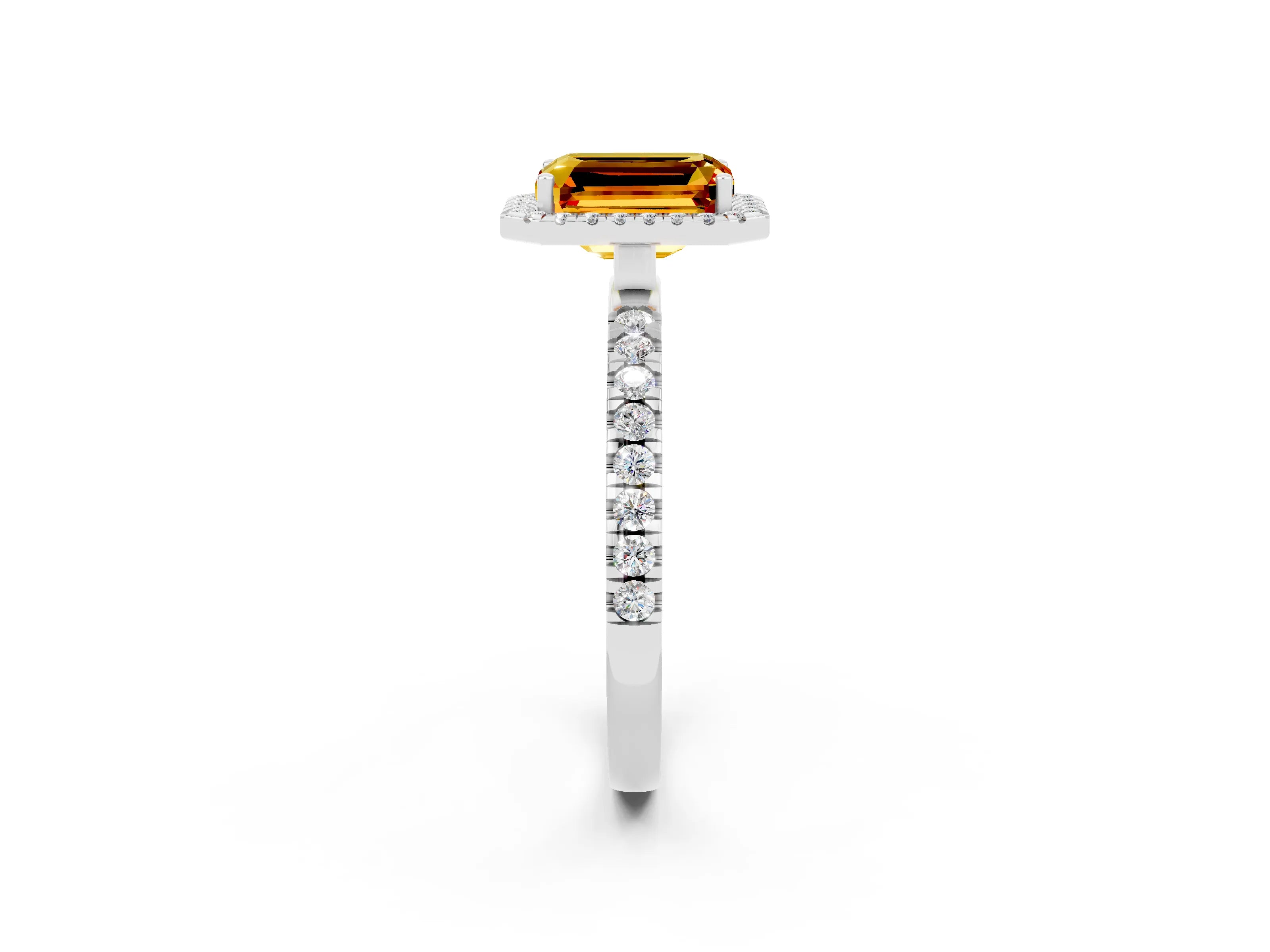 White gold Emerald Cut Halo Diamond Pave Band with Prong Setting_2