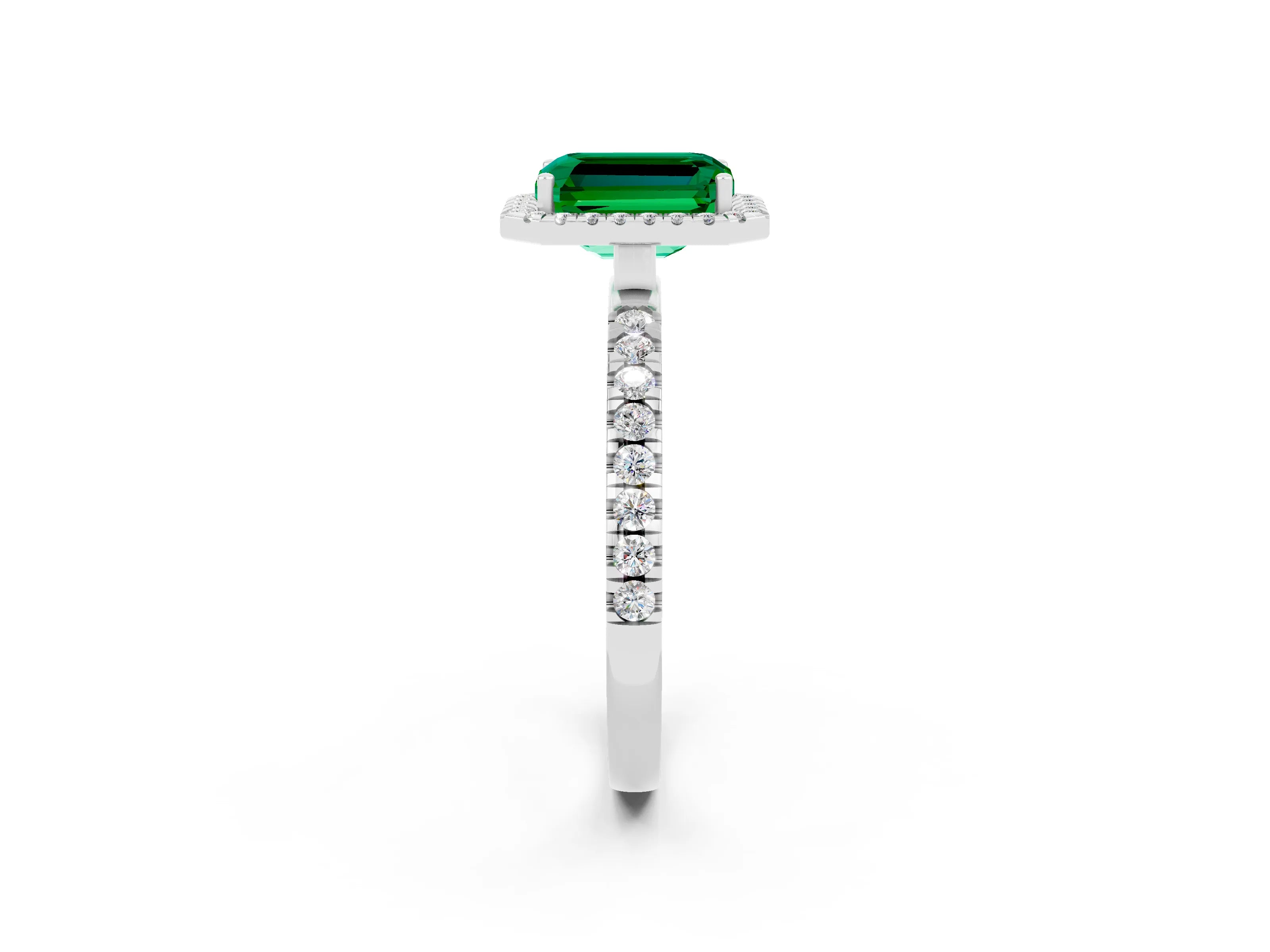 White gold Emerald Cut Halo Diamond Pave Band with Prong Setting_2
